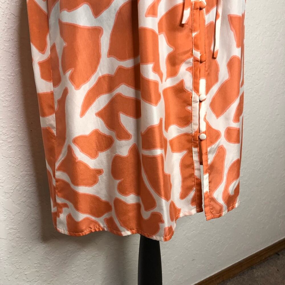 LOFT orange cream ruffle trim button front silk dress size 6 Petite 6P - Picture 4 of 16